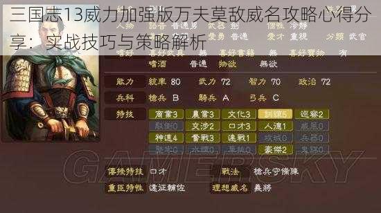 三国志13威力加强版万夫莫敌威名攻略心得分享:实战技巧与策略解析