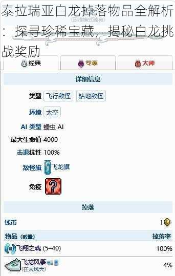 泰拉瑞亚白龙掉落物品全解析:探寻珍稀宝藏,揭秘白龙挑战奖励