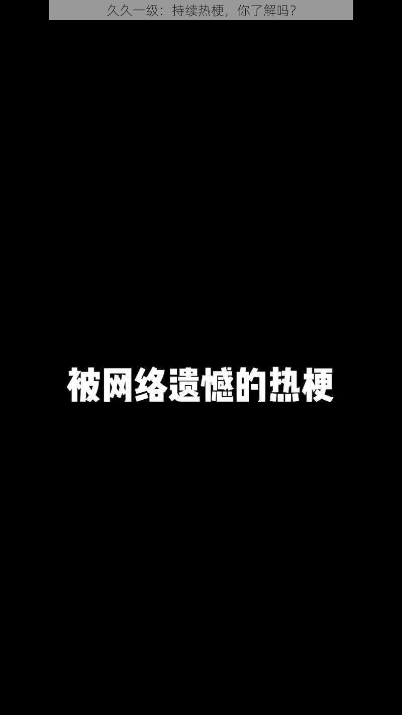 久久一级:持续热梗,你了解吗?