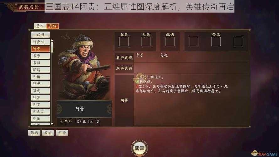 三国志14阿贵:五维属性图深度解析,英雄传奇再启