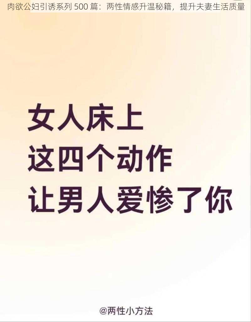 肉欲公妇引诱系列 500 篇:两性情感升温秘籍,提升夫妻生活质量