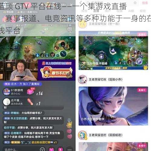 蓝颜 GTV 平台在线——一个集游戏直播、赛事报道、电竞资讯等多种功能于一身的在线平台