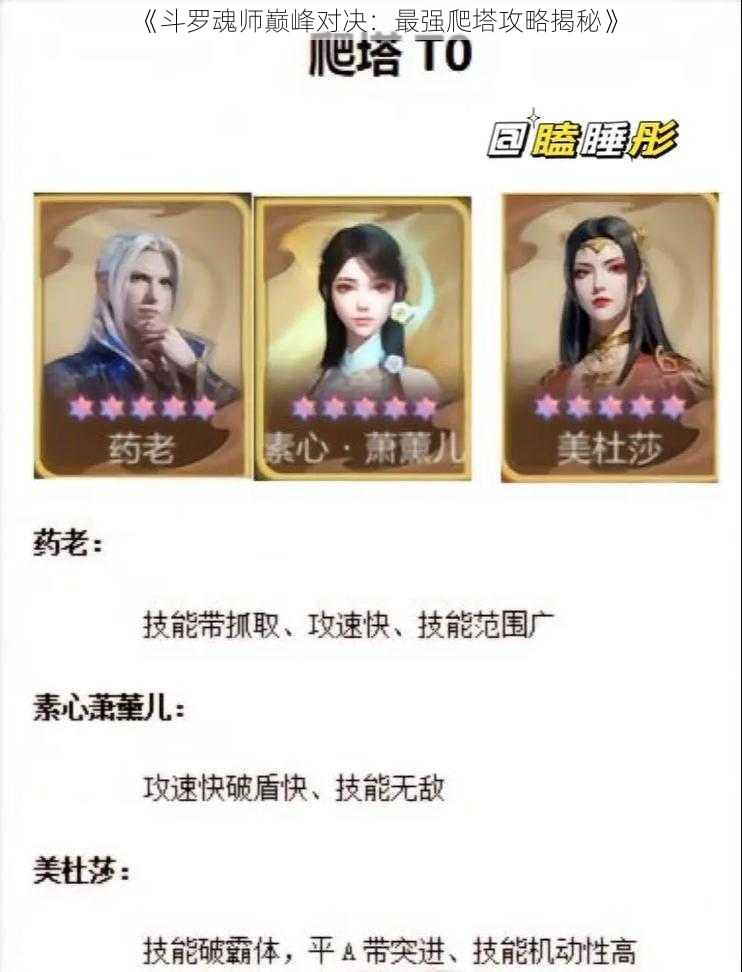 《斗罗魂师巅峰对决:最强爬塔攻略揭秘》