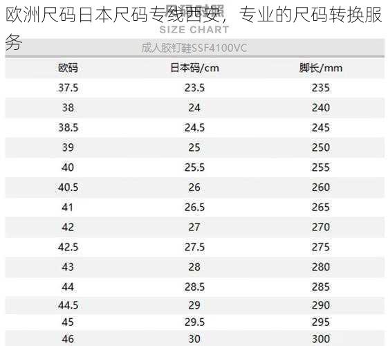 欧洲尺码日本尺码专线西安,专业的尺码转换服务