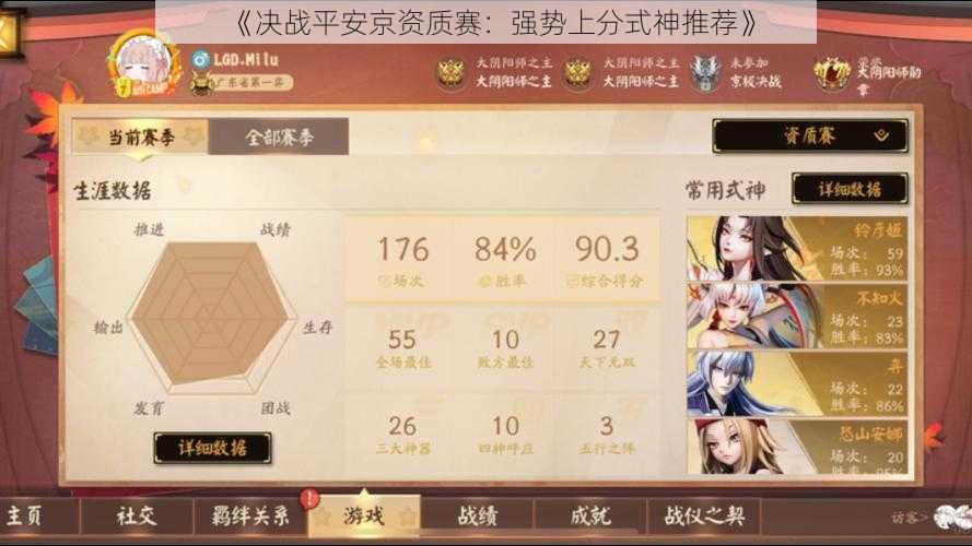 《决战平安京资质赛:强势上分式神推荐》