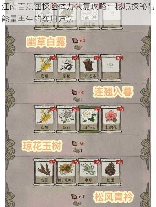 江南百景图探险体力恢复攻略:秘境探秘与能量再生的实用方法
