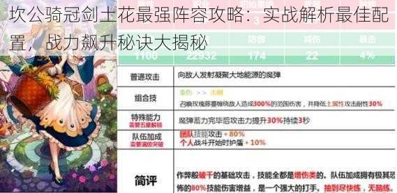 坎公骑冠剑土花最强阵容攻略:实战解析最佳配置,战力飙升秘诀大揭秘