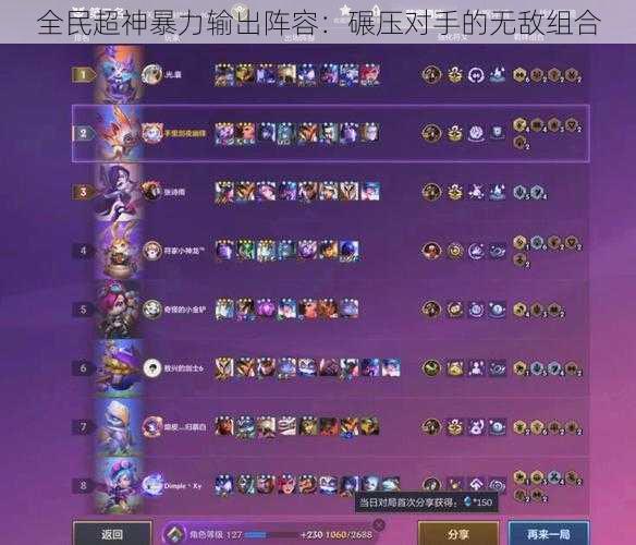 全民超神暴力输出阵容:碾压对手的无敌组合