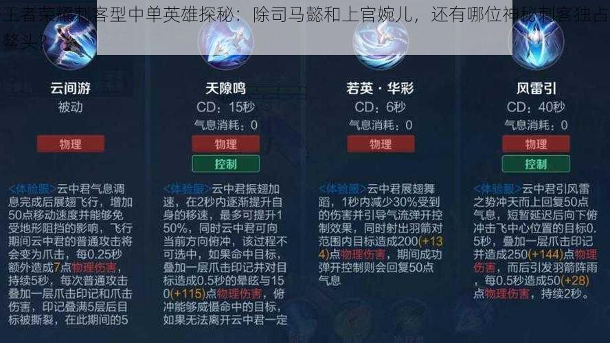 王者荣耀刺客型中单英雄探秘:除司马懿和上官婉儿,还有哪位神秘刺客独占鳌头?