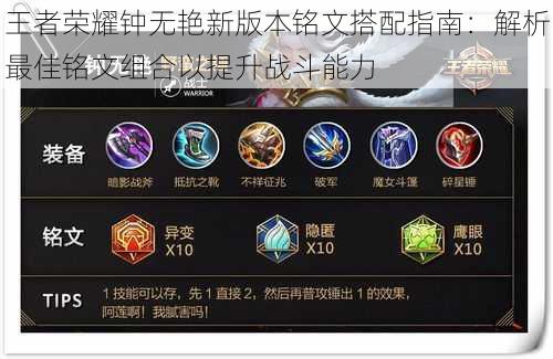 王者荣耀钟无艳新版本铭文搭配指南:解析最佳铭文组合以提升战斗能力