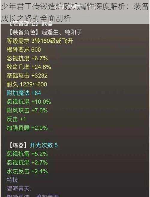 少年君王传锻造炉随机属性深度解析:装备成长之路的全面剖析