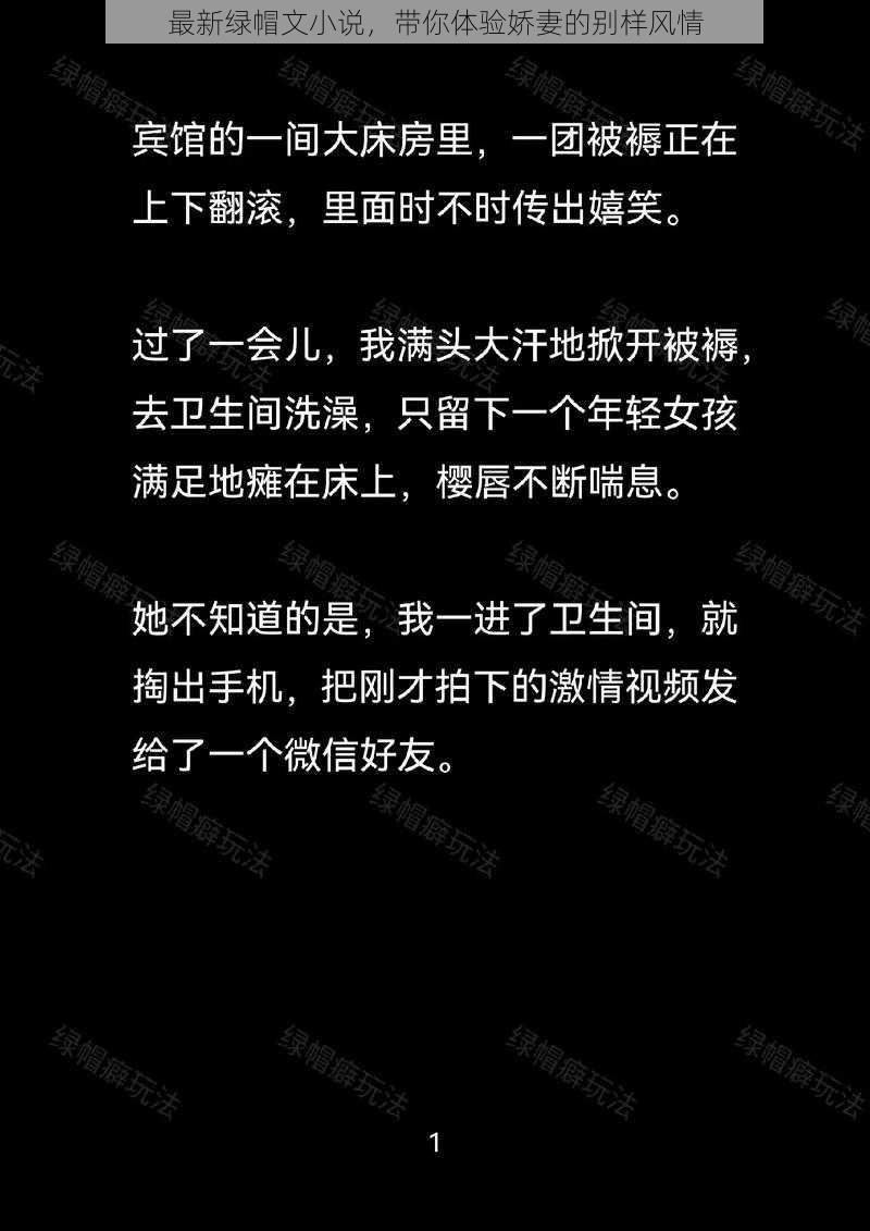 最新绿帽文小说,带你体验娇妻的别样风情
