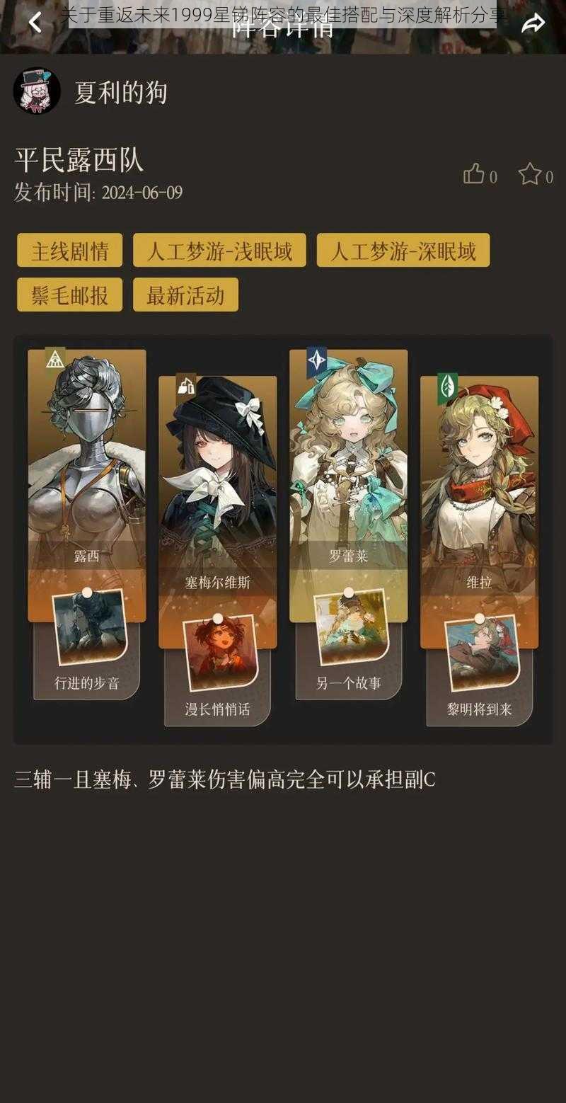 关于重返未来1999星锑阵容的最佳搭配与深度解析分享