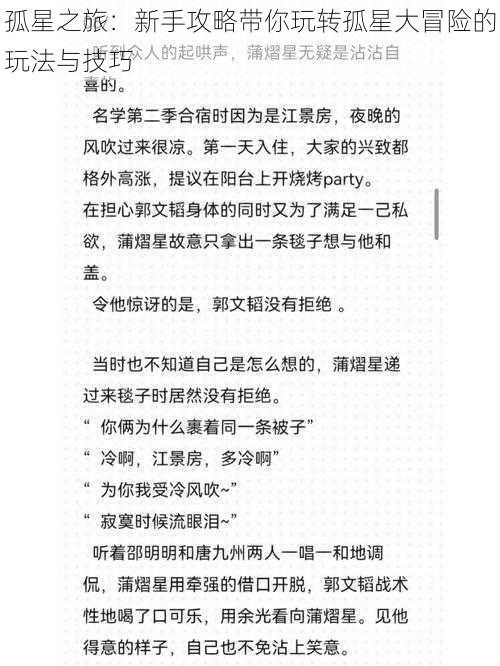 孤星之旅:新手攻略带你玩转孤星大冒险的玩法与技巧