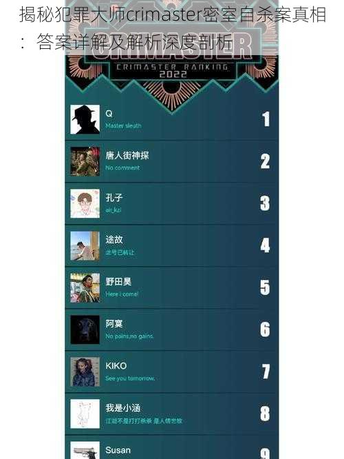 揭秘犯罪大师crimaster密室自杀案真相:答案详解及解析深度剖析
