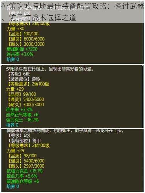 孙策攻城掠地最佳装备配置攻略:探讨武器、防具与战术选择之道