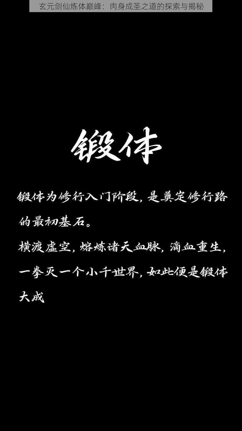 玄元剑仙炼体巅峰:肉身成圣之道的探索与揭秘
