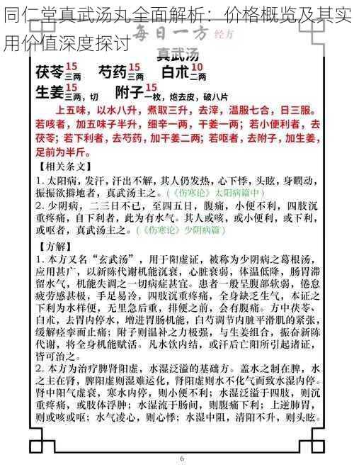 同仁堂真武汤丸全面解析:价格概览及其实用价值深度探讨