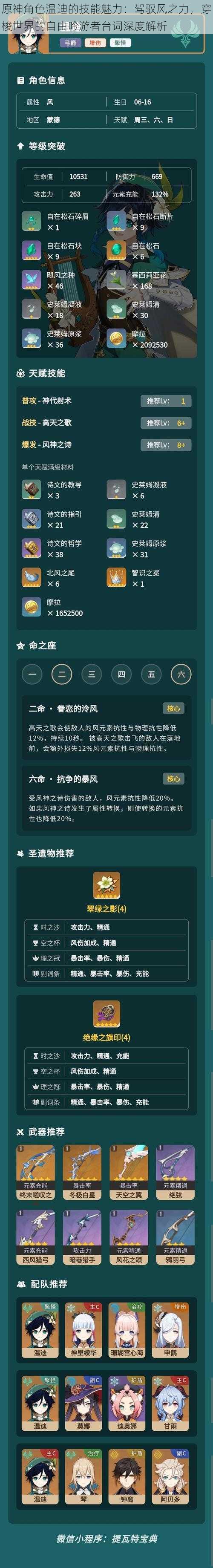 原神角色温迪的技能魅力:驾驭风之力,穿梭世界的自由吟游者台词深度解析