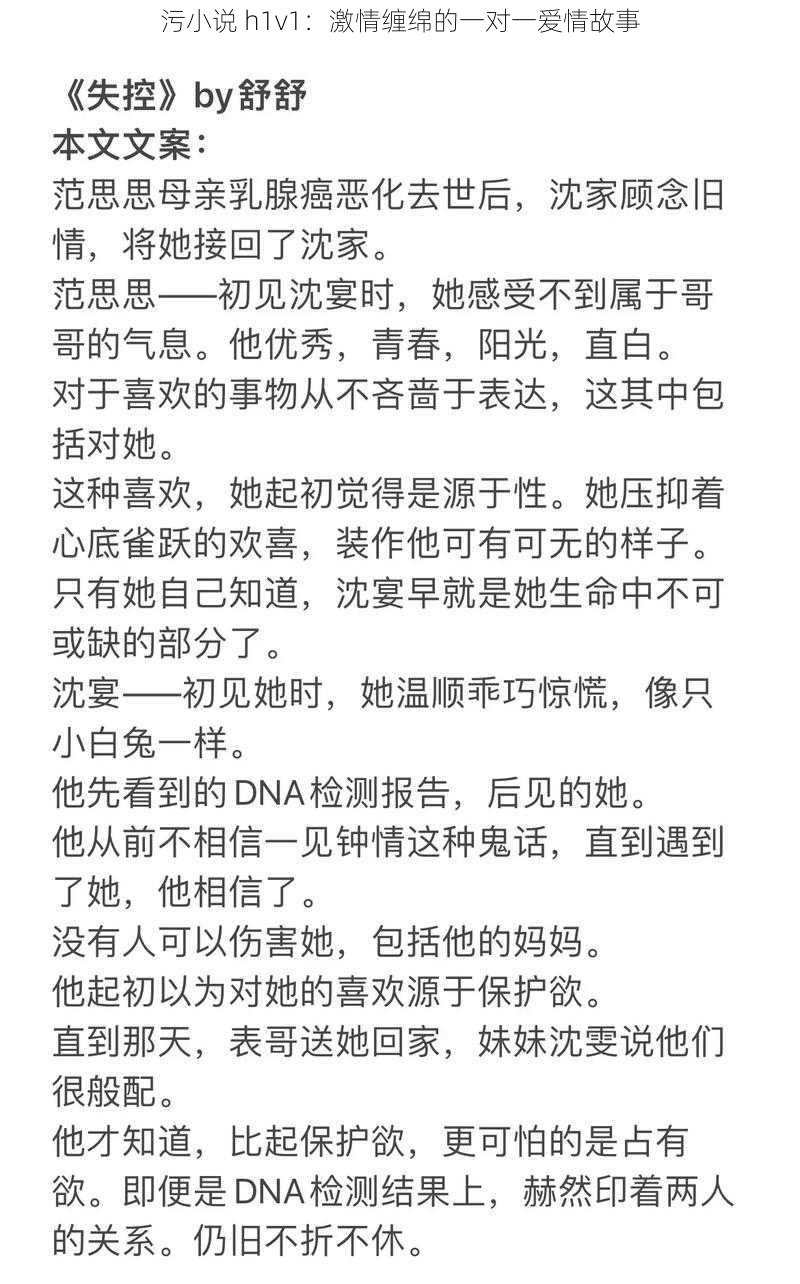 污小说 h1v1:激情缠绵的一对一爱情故事