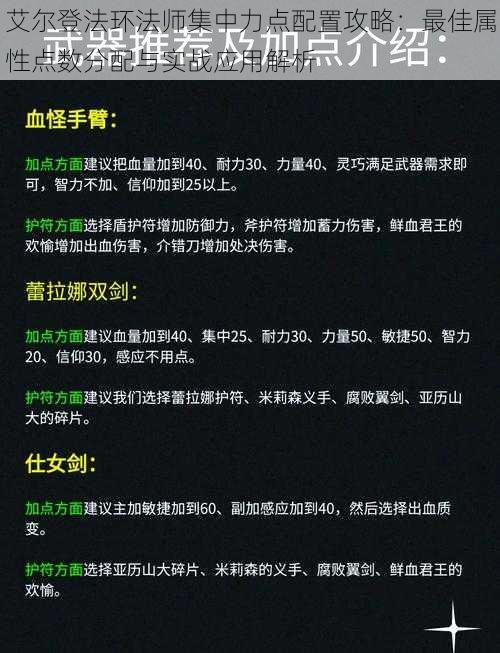 艾尔登法环法师集中力点配置攻略:最佳属性点数分配与实战应用解析