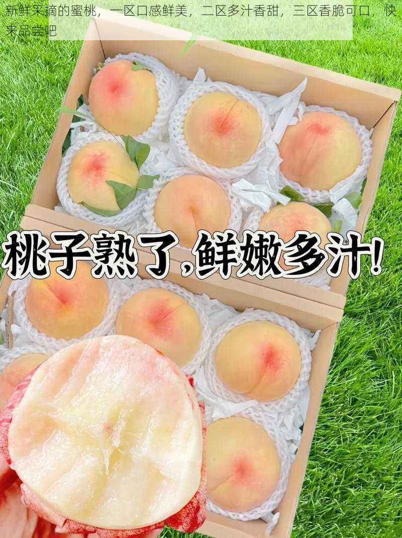新鲜采摘的蜜桃,一区口感鲜美,二区多汁香甜,三区香脆可口,快来品尝吧