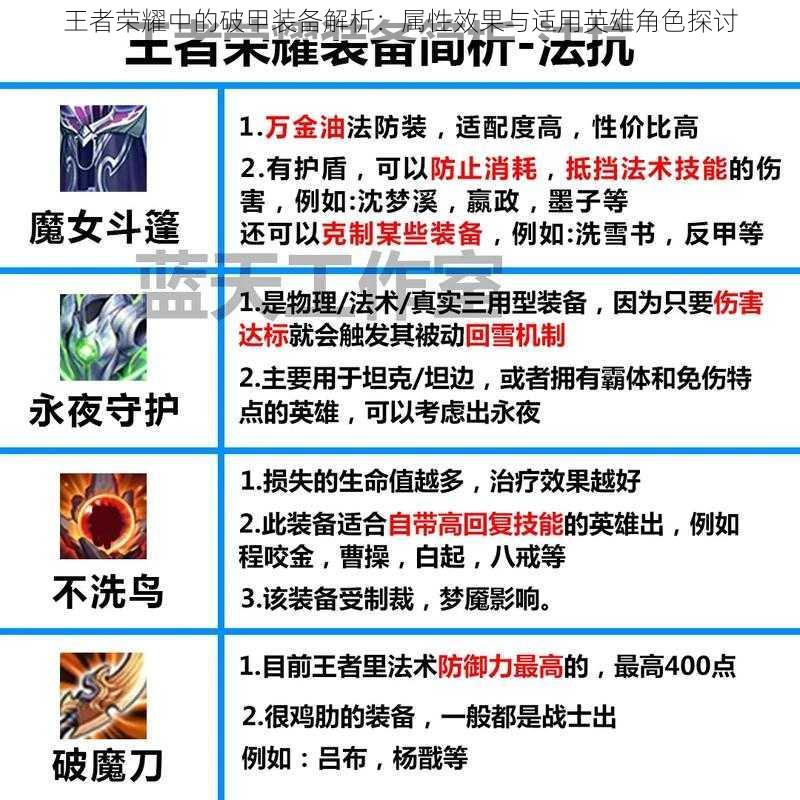 王者荣耀中的破甲装备解析:属性效果与适用英雄角色探讨