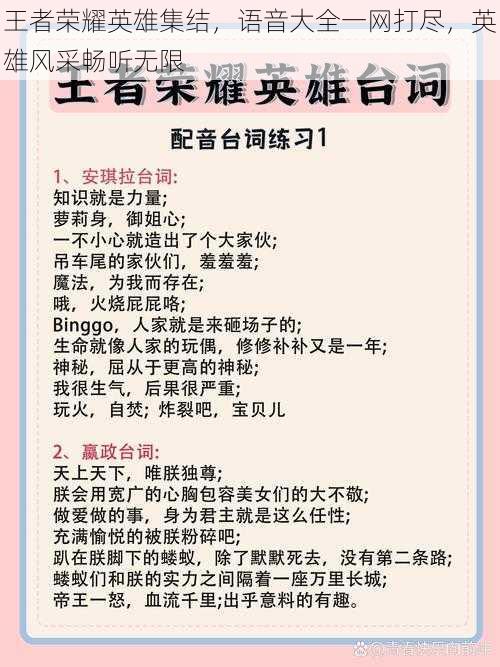 王者荣耀英雄集结,语音大全一网打尽,英雄风采畅听无限