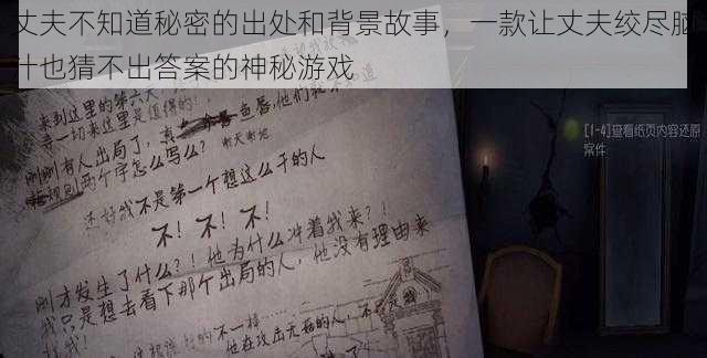 丈夫不知道秘密的出处和背景故事,一款让丈夫绞尽脑汁也猜不出答案的神秘游戏