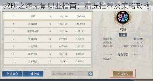 黎明之海无氪职业指南:精选推荐及策略攻略