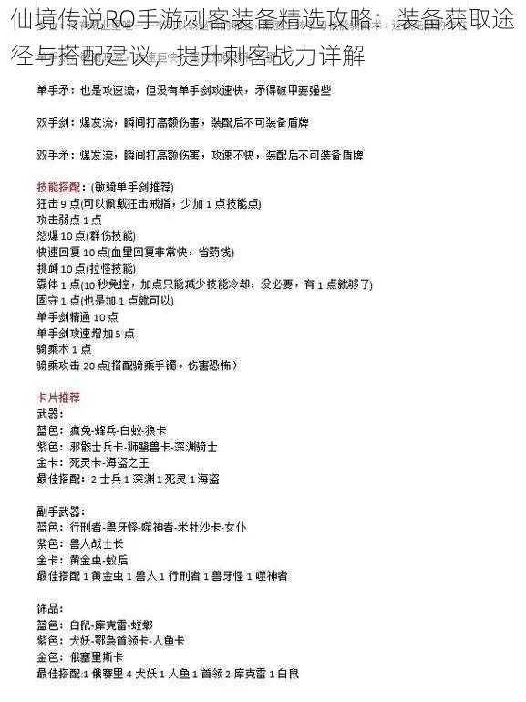 仙境传说RO手游刺客装备精选攻略:装备获取途径与搭配建议,提升刺客战力详解