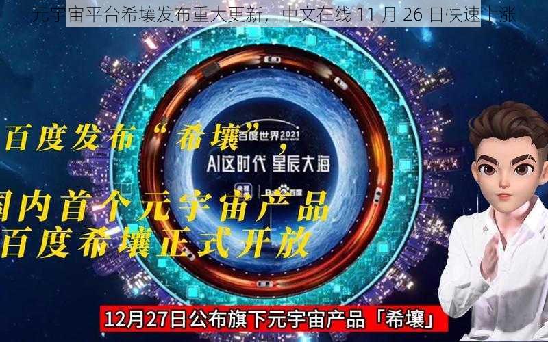 元宇宙平台希壤发布重大更新,中文在线 11 月 26 日快速上涨