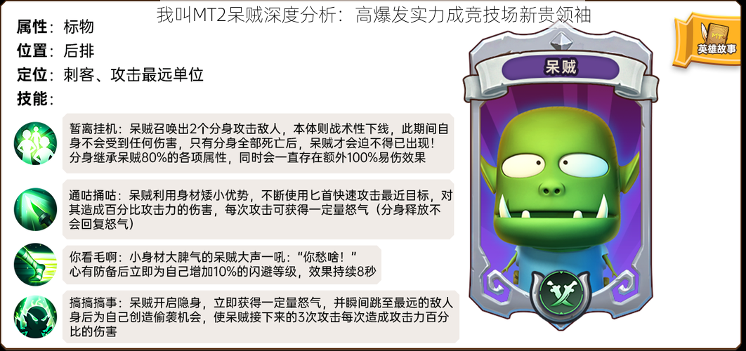 我叫MT2呆贼深度分析:高爆发实力成竞技场新贵领袖