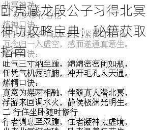 卧虎藏龙段公子习得北冥神功攻略宝典:秘籍获取指南