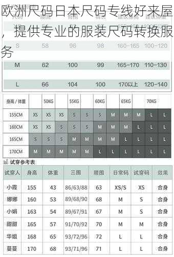 欧洲尺码日本尺码专线好来屋,提供专业的服装尺码转换服务