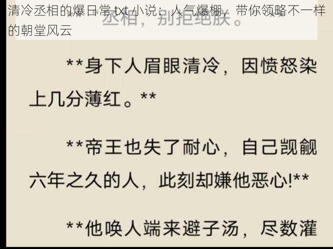 清冷丞相的爆日常 txt 小说:人气爆棚,带你领略不一样的朝堂风云
