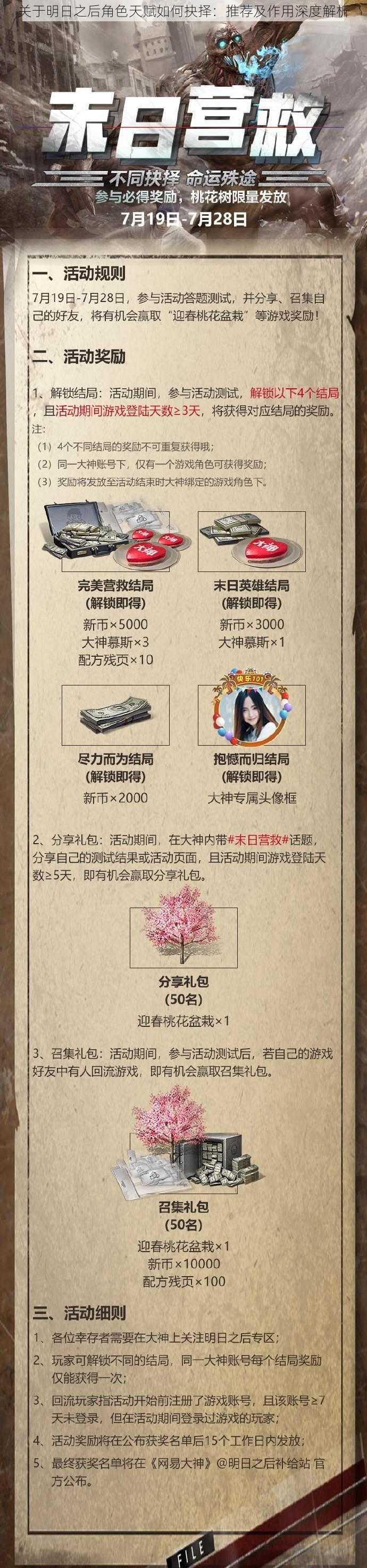 关于明日之后角色天赋如何抉择:推荐及作用深度解析