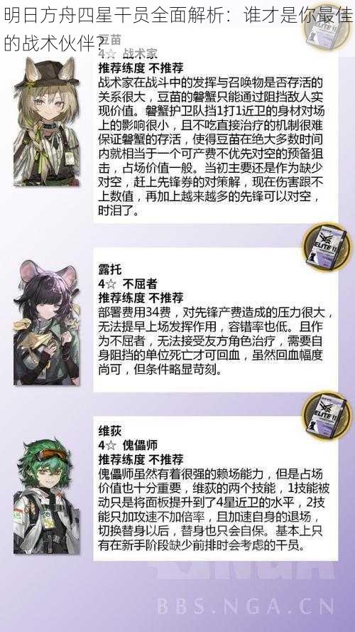明日方舟四星干员全面解析:谁才是你最佳的战术伙伴?