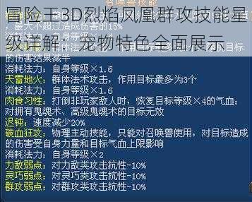 冒险王3D烈焰凤凰群攻技能星级详解:宠物特色全面展示