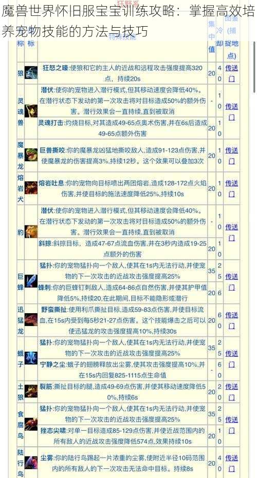 魔兽世界怀旧服宝宝训练攻略:掌握高效培养宠物技能的方法与技巧