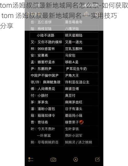 tom汤姆叔叔最新地域网名怎么取-如何获取 tom 汤姆叔叔最新地域网名——实用技巧分享