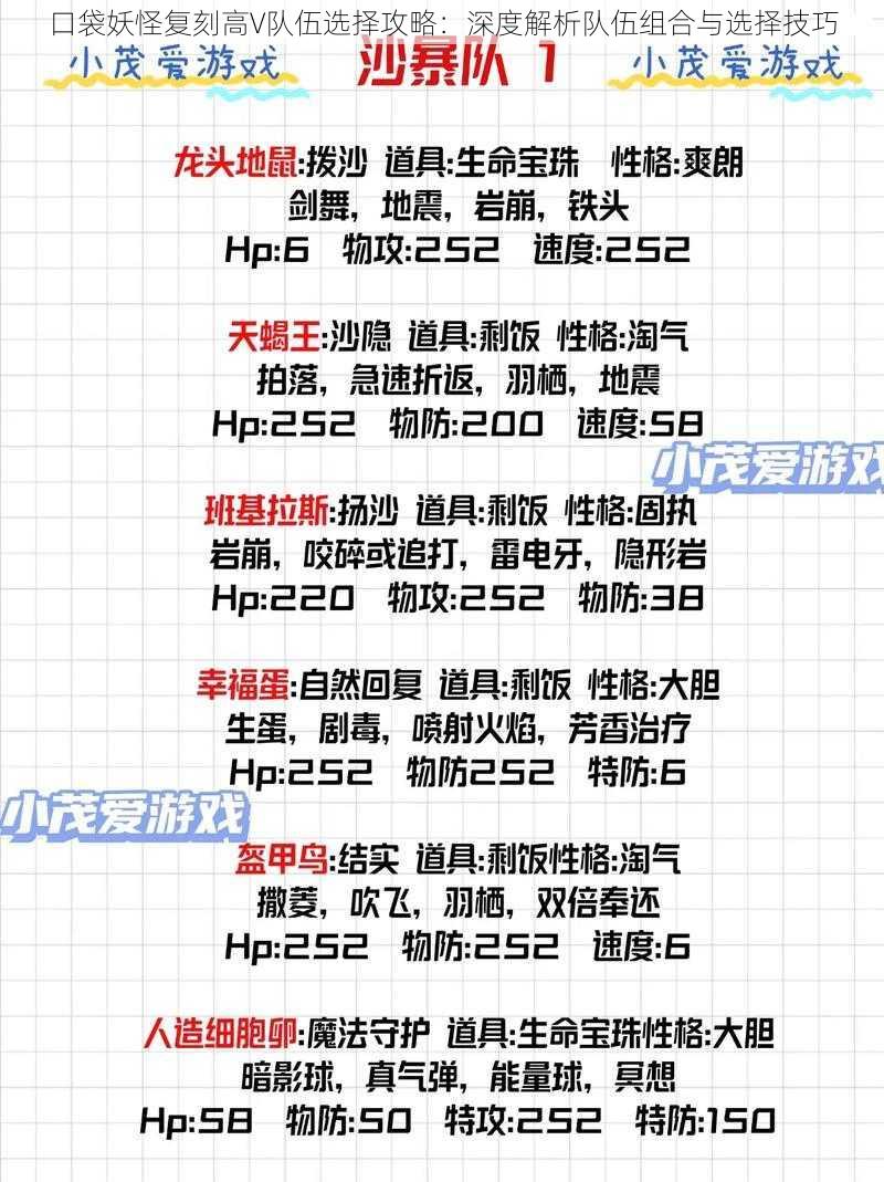 口袋妖怪复刻高V队伍选择攻略:深度解析队伍组合与选择技巧
