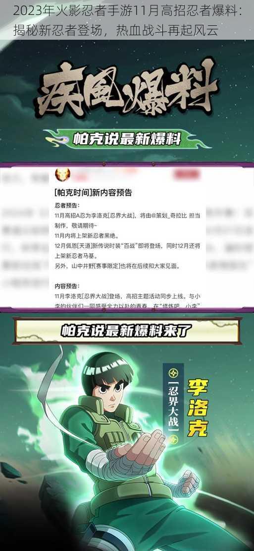 2023年火影忍者手游11月高招忍者爆料:揭秘新忍者登场,热血战斗再起风云