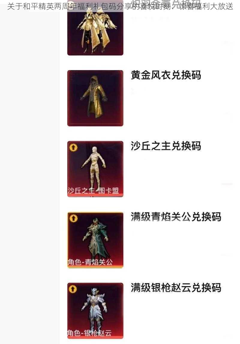 关于和平精英两周年福利礼包码分享的喜悦时刻:惊喜福利大放送