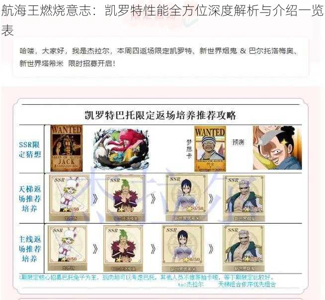 航海王燃烧意志:凯罗特性能全方位深度解析与介绍一览表