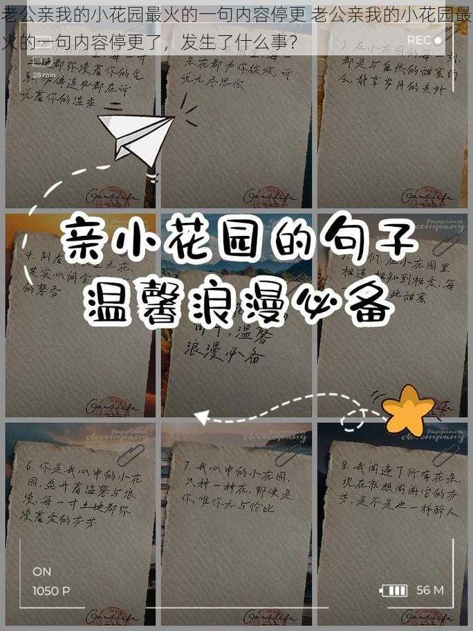 老公亲我的小花园最火的一句内容停更 老公亲我的小花园最火的一句内容停更了，发生了什么事？