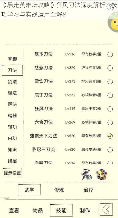 《暴走英雄坛攻略》狂风刀法深度解析：技巧学习与实战运用全解析