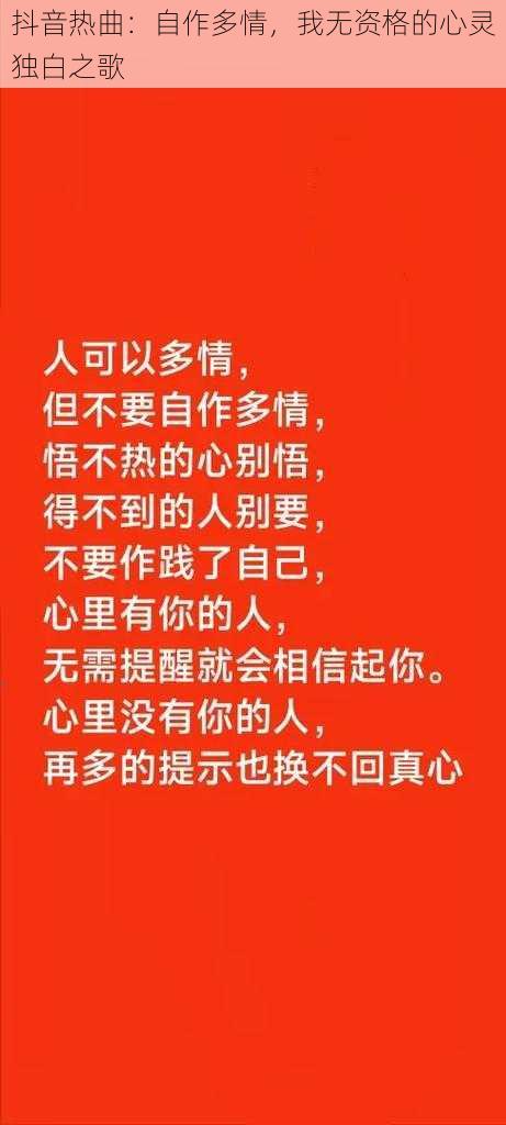 抖音热曲：自作多情，我无资格的心灵独白之歌