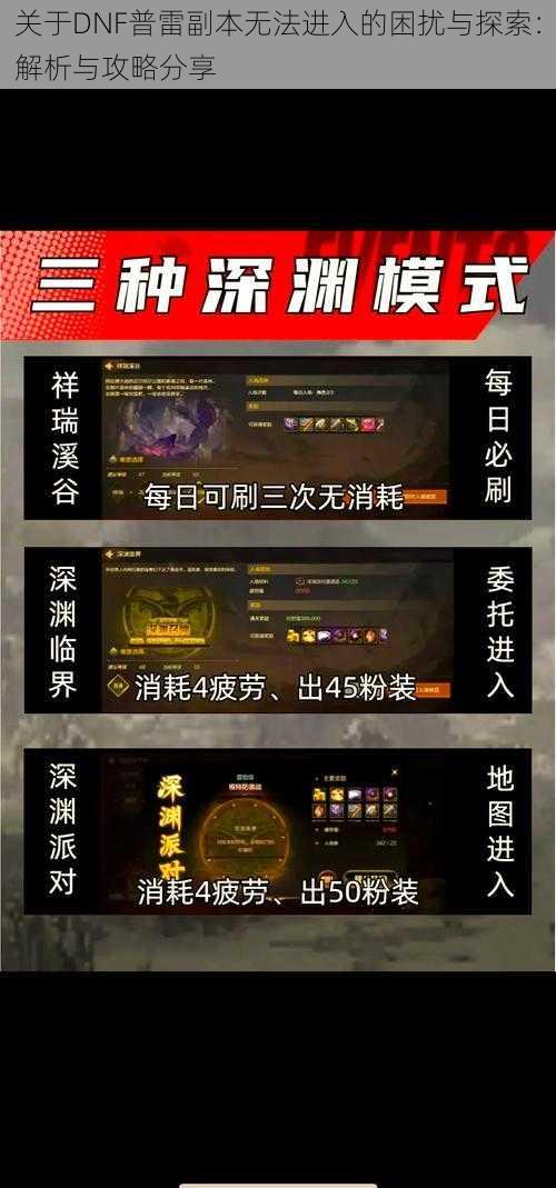 关于DNF普雷副本无法进入的困扰与探索:解析与攻略分享