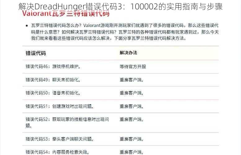 解决DreadHunger错误代码3：100002的实用指南与步骤